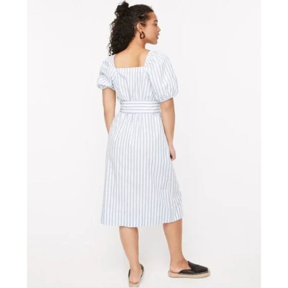 J. Crew Cottage Striped Cotton Button Front Midi Dress Blue White XXL NEW - Picture 2 of 8